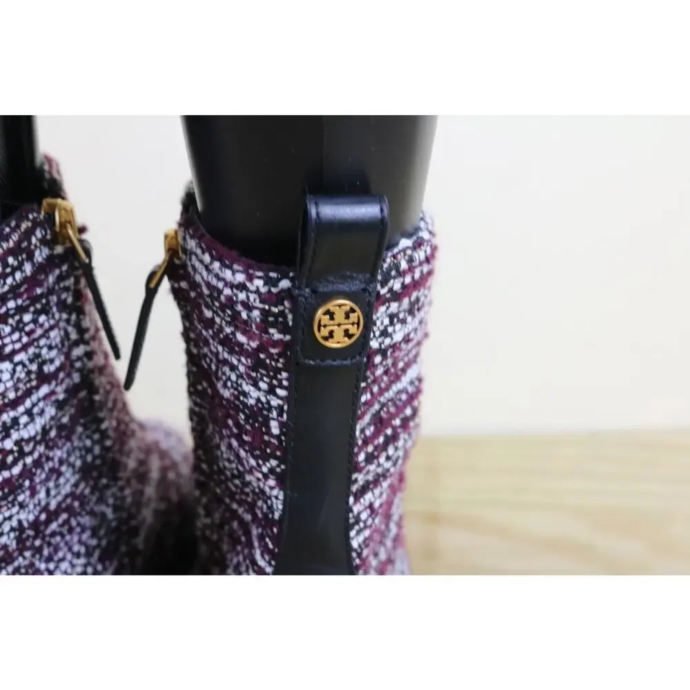 New Tory Burch Boots 5.5M Purple Tweed Leather Miller Combat Ankle Shoes